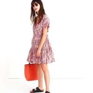 Button-Front Tiered Dress in Oasis Palms size Large